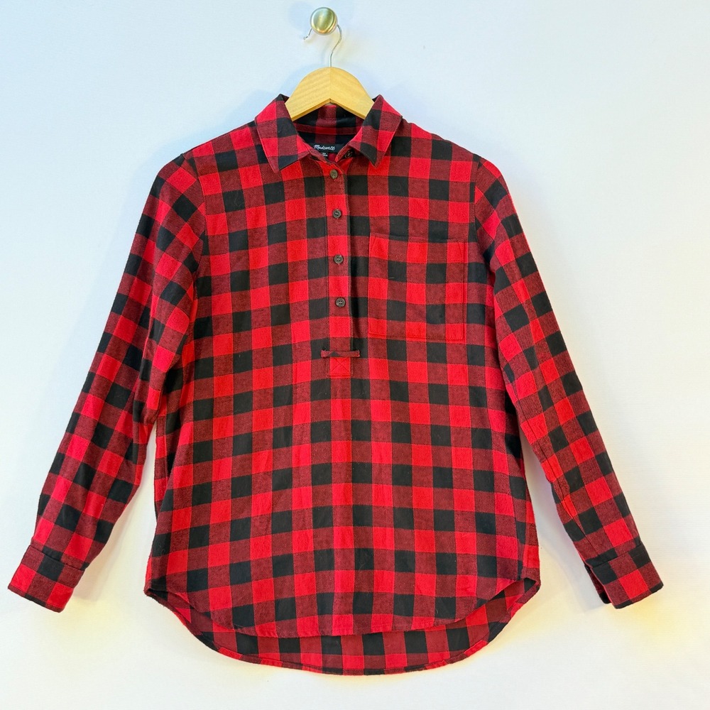 Madewell Womens XS Red Black Buffalo Plaid Lumberjack Cabincore Cozy Top Shirt